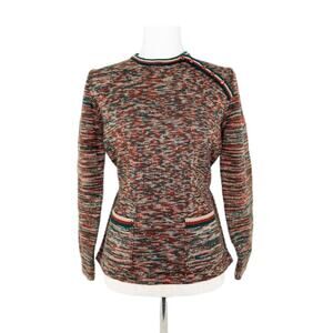 Vintage 1970s Acrylic Belted‎ Sweater Red Orange Green White Medium Retro Knit
